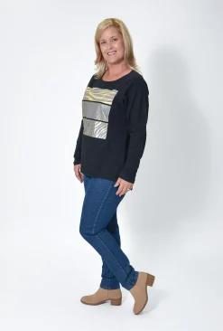 Orientique Claire Long Sleeve Top in Animal Black Print- Long Sleeved Tops