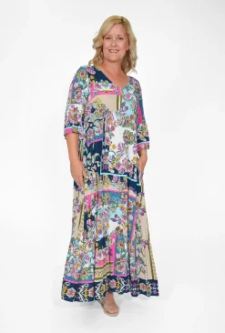 Orientique Corinne Rayon Sleeved Maxi Peak Dress in- Maxi Dresses | Long Dresses