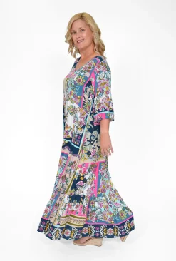 Orientique Corinne Rayon Sleeved Maxi Peak Dress in- Maxi Dresses | Long Dresses