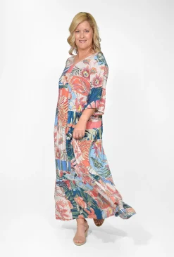 Orientique Corinne Rayon Sleeved Maxi Peak Dress in- Maxi Dresses | Long Dresses