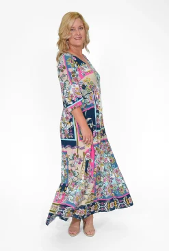 Orientique Corinne Rayon Sleeved Maxi Peak Dress in- Maxi Dresses | Long Dresses