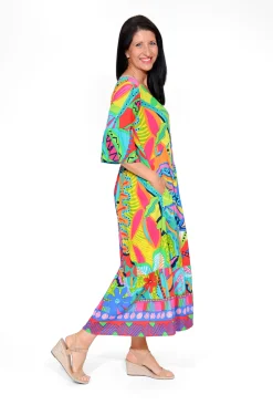 Orientique Corinne Rayon Sleeved Maxi Peak Dress in Multicolour- Long Sleeved Dresses | Maxi Dresses