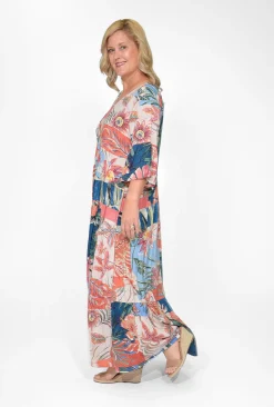 Orientique Corinne Rayon Sleeved Maxi Peak Dress in- Maxi Dresses | Long Dresses