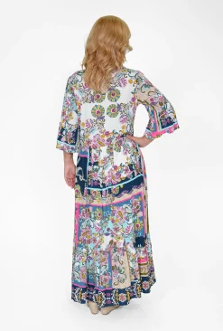 Orientique Corinne Rayon Sleeved Maxi Peak Dress in- Maxi Dresses | Long Dresses