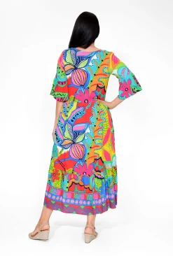 Orientique Corinne Rayon Sleeved Maxi Peak Dress in Multicolour- Long Sleeved Dresses | Maxi Dresses