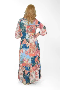 Orientique Corinne Rayon Sleeved Maxi Peak Dress in- Maxi Dresses | Long Dresses