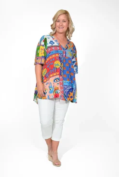 Orientique Crystal Rayon Short Sleeve Oversized Top in- Short Sleeve Tops | Sleeved Dress