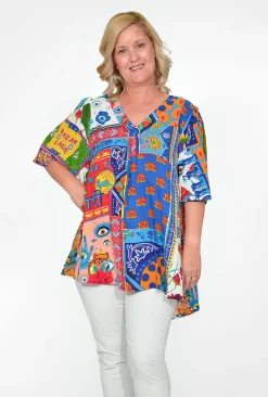 Orientique Crystal Rayon Short Sleeve Oversized Top in- Short Sleeve Tops | Sleeved Dress