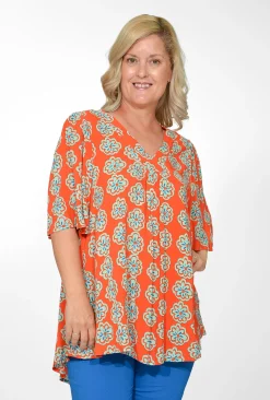 Orientique Crystal Rayon Short Sleeve Oversized Top in- Short Sleeve Tops | Sleeved Dress