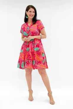 One Summer Cushla Cotton Frill Neck Dress in- Short Sleeved Dresses | Cotton Dresses