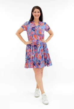 One Summer Cushla Cotton Frill Neck Dress in- Short Sleeved Dresses | Cotton Dresses