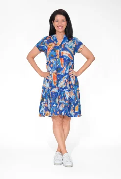 One Summer Cushla Cotton Frill Neck Dress in- Short Sleeved Dresses | Cotton Dresses