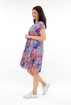 One Summer Cushla Cotton Frill Neck Dress in- Short Sleeved Dresses | Cotton Dresses