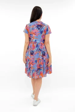 One Summer Cushla Cotton Frill Neck Dress in- Short Sleeved Dresses | Cotton Dresses