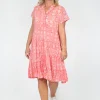One Summer Cushla Frill Neck Cotton Dress In Peach- Knee Length Dresses | Cotton Dresses