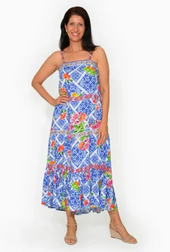 Escape Danielle Rayon Sleeveless Maxi Dress in Blue- Sleeveless Dresses | Maxi Dresses