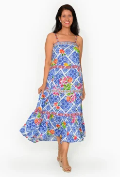 Escape Danielle Rayon Sleeveless Maxi Dress in Blue- Sleeveless Dresses | Maxi Dresses