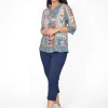 Orientique Davina Cotton 3/4 Sleeve Rayon Top in & Peach- Cotton Tops | 3/4 Sleeve Tops
