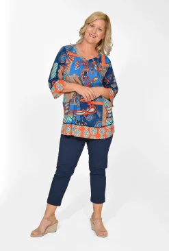 Orientique Davina Cotton 3/4 Sleeve Rayon Top in- Cotton Tops | 3/4 Sleeve Tops