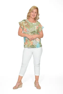 Orientique Destiny Organic Cotton Folded Neckline Top in Sage Green- Organic Cotton Clothing