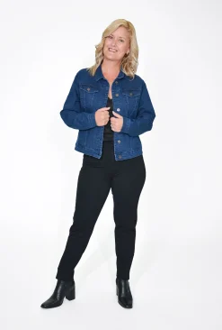 Orientique Diana Collared Denim Jacket in- Jackets | Long Sleeved Tops