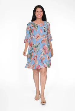 Orientique Diva Organic Cotton Frill Sleeve Dress in- Cotton Dresses | Organic Cotton Clothing