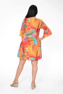 Orientique Diva Organic Cotton Frill Sleeve Dress in- Cotton Dresses | Above Knee Dresses