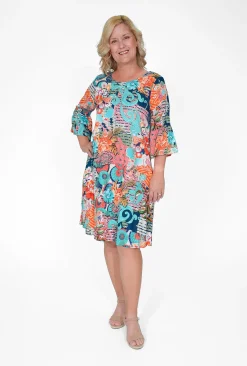 Orientique Diva Rayon Frill Sleeve Dress in- Knee Length Dresses | Midi Dresses