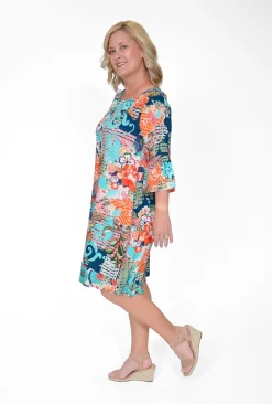 Orientique Diva Rayon Frill Sleeve Dress in- Knee Length Dresses | Midi Dresses