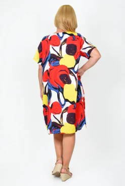 Caroline Morgan Dixie Short Sleeve Printed Shift Dress in Rose Bud Multi- Knee Length Dresses | Short Sleeved Dresses