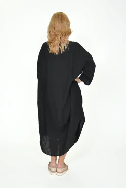 Cali&Co Elianna Long Sleeve Linen Dress in Black- Long Sleeved Dresses | Midi Dresses