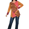 Orientique Ellie Asymmetrical Tunic in Burgundy Mix- Long Sleeved Tops