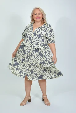 One Summer Eloise Puff Sleeve Button Up Dress in- Knee Length Dresses | Sleeved Dress