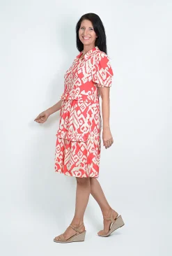 One Summer Eloise Puff Sleeve Button Up Dress in- Knee Length Dresses | Short Sleeved Dresses