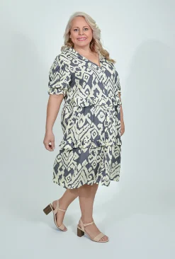 One Summer Eloise Puff Sleeve Button Up Dress in- Knee Length Dresses | Sleeved Dress