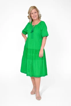 Orientique Emma Organic Cotton Short Sleeve Dress in- Knee Length Dresses | Organic Cotton Clothing