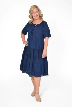 Orientique Emma Organic Cotton Short Sleeve Dress in- Short Sleeved Dresses | Knee Length Dresses