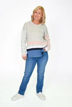 Orientique Erin Stripe Reversible Jumper in Grey Multi- Cotton Tops | Cardigans & Jumpers