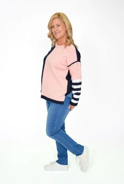 Orientique Erin Stripe Reversible Jumper in Grey Multi- Cotton Tops | Cardigans & Jumpers