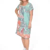 Orientique Este Cotton Blend Short Sleeve Dress in Sage Green- Knee Length Dresses | Above Knee Dresses