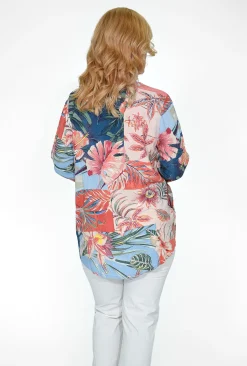 Orientique Felicity Rayon Button Blouse in Blue Tropics- Long Sleeved Tops