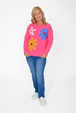 Charlotte The Label Flora Flower Jumper in Pink- Cardigans & Jumpers | Knitwear Tops