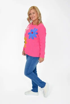 Charlotte The Label Flora Flower Jumper in Pink- Cardigans & Jumpers | Knitwear Tops