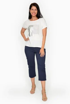 Orientique Freddy Cotton Blend Crew Tee in White- Short Sleeve Tops | Sleeved Dress