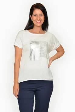 Orientique Freddy Cotton Blend Crew Tee in White- Short Sleeve Tops | Sleeved Dress