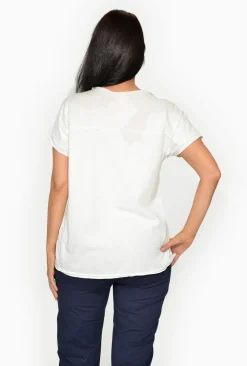 Orientique Freddy Cotton Blend Crew Tee in White- Short Sleeve Tops | Sleeved Dress