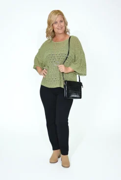 Charlotte The Label Freya Short Sleeve Knit in Sage Green- Knitwear Tops | Short Sleeve Tops