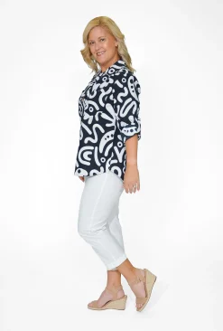 Orientique Gabriella Organic Cotton Shirt in Black & White- Cotton Tops | Organic Cotton Clothing