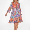 Caroline Morgan Gail Frill Sleeve Dress in Orange- Long Sleeved Dresses | Knee Length Dresses
