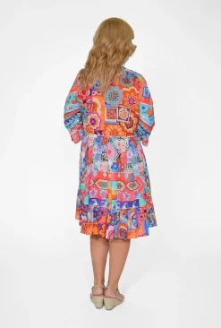 Caroline Morgan Gail Frill Sleeve Dress in Orange- Long Sleeved Dresses | Knee Length Dresses